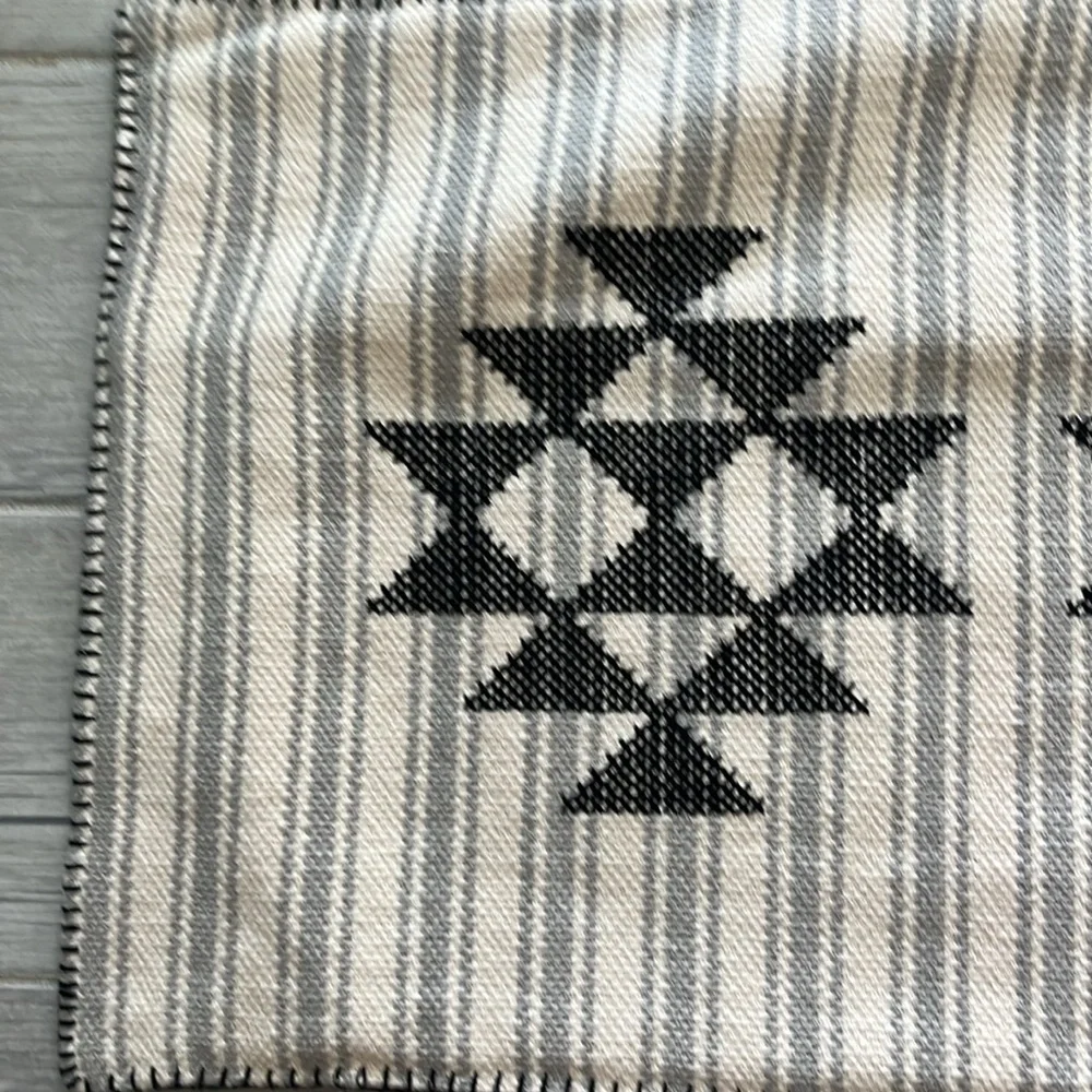 Pendleton Lyons cross stitch lumbar pillow cover striped Geo embroidered gray